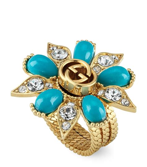 gucci blue flower ring|gucci flower tuquise ring.